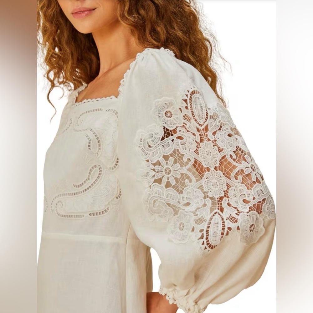 FARM Rio White Eyelet Puff-Sleeve Mini Dress - XS - read description! - Picture 3 of 16